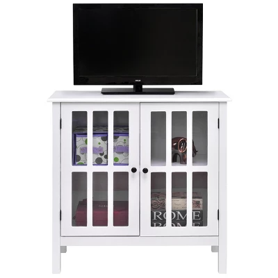 Tangkula Storage Sideboard Glass Door Accent And Display Cabinet White/Brown 4 Tangkula Storage Sideboard Glass Door Accent And Display Cabinet White/Brown - Image 4