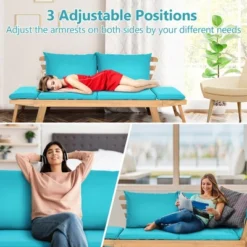 Tangkula Adjustable Patio Sofa Daybed Acacia Wood Furniture W/ Navy & Turquoise Sets Cushion -Tangkula Shop GUEST 61d9f91e a047 474f bd07 2385ae1080df