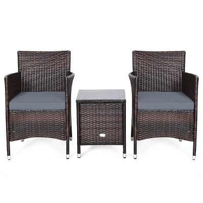 Tangkula 3-Piece Patio Wicker Rattan Furniture Set Conversation Sofa Set W/Coffee Table Grey 6 Tangkula 3-Piece Patio Wicker Rattan Furniture Set Conversation Sofa Set W/Coffee Table Grey - Image 6