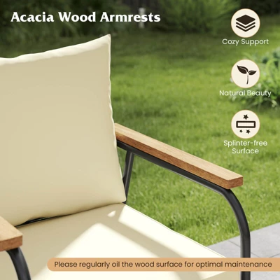 Tangkula 4-Piece Wicker Patio Furniture Set: Outdoor Conversation Set with Acacia Wood Armrests and Glass Table 2 Tangkula 4-Piece Wicker Patio Furniture Set: Outdoor Conversation Set with Acacia Wood Armrests and Glass Table - Image 2