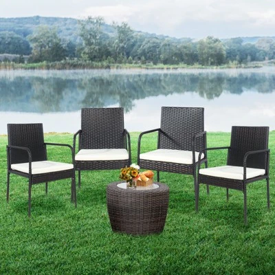 Tangkula 4-Piece All-Weather Wicker Rattan Dining Chairs with Cushioned Seats 3 Tangkula 4-Piece All-Weather Wicker Rattan Dining Chairs with Cushioned Seats - Image 3