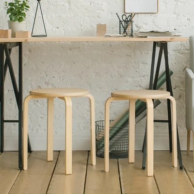 Tangkula 4-set Stacking Stool Birch Natural Wood 18" Round Dining Chair Backless 2 Tangkula 4-set Stacking Stool Birch Natural Wood 18" Round Dining Chair Backless - Image 2