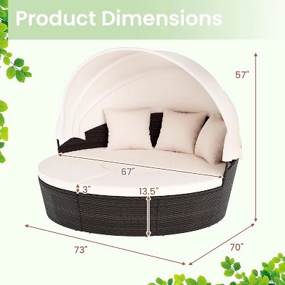 Tangkula Outdoor Round Daybed with Retractable Canopy and Sectional Seating 4 Tangkula Outdoor Round Daybed with Retractable Canopy and Sectional Seating - Image 4