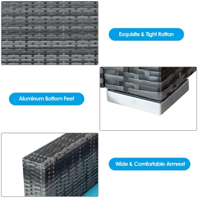 Tangkula 3PCS Rattan Patio Conversation Furniture Set Outdoor Yard W/ Turquoise Cushion 7 Tangkula 3PCS Rattan Patio Conversation Furniture Set Outdoor Yard W/ Turquoise Cushion - Image 7