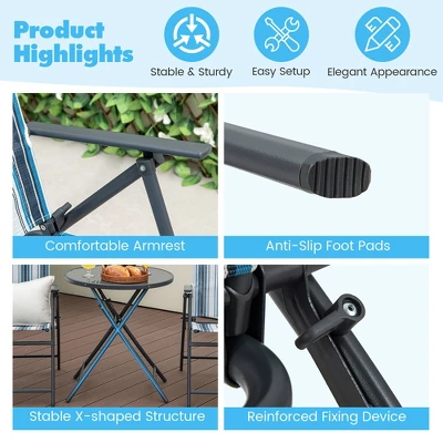Tangkula 3-Piece Patio Folding Bistro Set with Glass Round Table 9 Tangkula 3-Piece Patio Folding Bistro Set with Glass Round Table - Image 9
