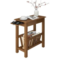 Tangkula End Table Pull-out Tray Shelf Accent Side Nightstand Rubber Wood Leg Rustic Oak -Tangkula Shop GUEST 638f4525 3125 4370 a214 48161ab12370