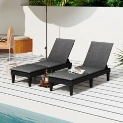 Tangkula 2PCS Patio Lounge Chair Recliner Chair W/ 3-Position Adjustable Backrest & Cushion Black & Gray