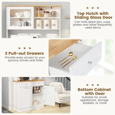 Tangkula Double Tilt Out Trash Cabinet W/ Hutch Kitchen Pantry Storage Cabinet White 5 Tangkula Double Tilt Out Trash Cabinet W/ Hutch Kitchen Pantry Storage Cabinet White - Image 5