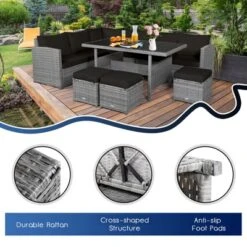 Tangkula Outdoor Wicker Coversation Set, 7 Piece, With Red/Turquoise/White/Black/Navy/Gray Cushions -Tangkula Shop GUEST 640b987c ef69 42b6 912e 1014013936cf