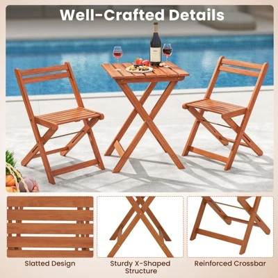 Tangkula 3-Piece Outdoor Wood Bistro Set with Folding Chairs and Dining Table 7 Tangkula 3-Piece Outdoor Wood Bistro Set with Folding Chairs and Dining Table - Image 7