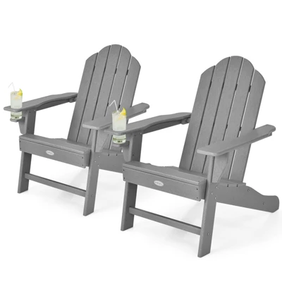 Tangkula 2PCS Adirondack Chair Outdoor With Cup Holde Weather Resistant Lounger Chair For Backyard Garden Patio And Deck Black/Grey/Turquoise/White 9 Tangkula 2PCS Adirondack Chair Outdoor With Cup Holde Weather Resistant Lounger Chair For Backyard Garden Patio And Deck Black/Grey/Turquoise/White - Image 9