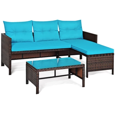 Tangkula 3-Piece Outdoor Rattan Wicker Sectional Sofa Set Patio Conversation Sofa Set 2 Tangkula 3-Piece Outdoor Rattan Wicker Sectional Sofa Set Patio Conversation Sofa Set - Image 2