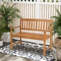 Tangkula 2-Person Outdoor Bench Patio Wooden Bench With Ergonomic Backrest & Armrests All-weather Acacia Wood Frame 43"x 22" 12 Tangkula 2-Person Outdoor Bench Patio Wooden Bench With Ergonomic Backrest & Armrests All-weather Acacia Wood Frame 43"x 22" -Tangkula Shop GUEST 647e003d 20e4 4b09 b30f c0d1eba8001a