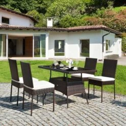Tangkula 5PCS Rattan Patio Dining Table & Chair Set Outdoor Furniture Set W/ Cushion