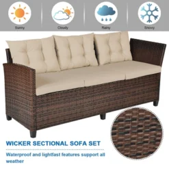 Tangkula 3PCS Rattan Dining Sofa Set W/6 Cushioned Seats Patio Furniture -Tangkula Shop GUEST 64c00f9d 9558 492b a5c3 85ab4b4f093e