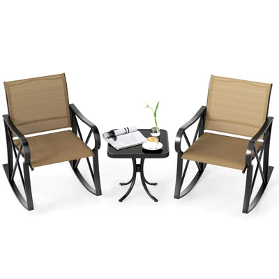 Tangkula 3 Piece Patio Rocking Set 2 Rocking Chairs W/ Tempered Glass Side Table 11 Tangkula 3 Piece Patio Rocking Set 2 Rocking Chairs W/ Tempered Glass Side Table - Image 11