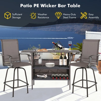 Tangkula Outdoor Garden Patio Rattan Wicker Dining Table Bar Table Shelves Furniture 4 Tangkula Outdoor Garden Patio Rattan Wicker Dining Table Bar Table Shelves Furniture - Image 4