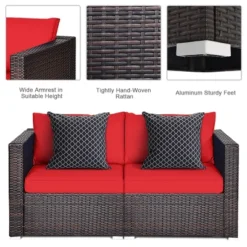 Tangkula 4PCS Rattan Corner Sofa Set Patio Outdoor Furniture Set W/ Red Cushions -Tangkula Shop GUEST 652eae29 6b83 4d42 8a19 c9f6b458c7fb