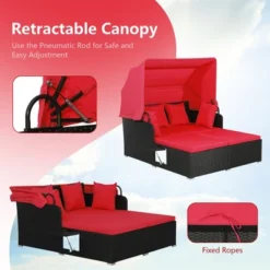 Tangkula Patio PE Wicker Daybed with Retractable Canopy and Red Cushions -Tangkula Shop GUEST 654358ba d3e9 44cb a4c9 e85159d687f8