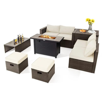 Tangkula 9-Piece Patio Sectional Set with 60,000 BTU Propane Fire Pit Table 13 Tangkula 9-Piece Patio Sectional Set with 60,000 BTU Propane Fire Pit Table - Image 13