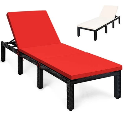 Tangkula Patio Lounge Chair Rattan Chaise W/ Adjustable Navy/Red & Off White Cushioned 8 Tangkula Patio Lounge Chair Rattan Chaise W/ Adjustable Navy/Red & Off White Cushioned - Image 8