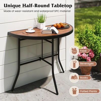 Tangkula 2-Piece Half-Round Folding Event Tables with Metal Frame - Brown 4 Tangkula 2-Piece Half-Round Folding Event Tables with Metal Frame - Brown - Image 4