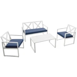 Tangkula 4-Piece Outdoor Metal Conversation Set with Navy Cushions -Tangkula Shop GUEST 6595cda3 6501 4da1 bede 3e1403cc2017