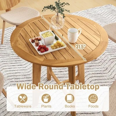 Tangkula 31.5" Round Teak Wood Patio Dining Table with Slatted Top 6 Tangkula 31.5" Round Teak Wood Patio Dining Table with Slatted Top - Image 6