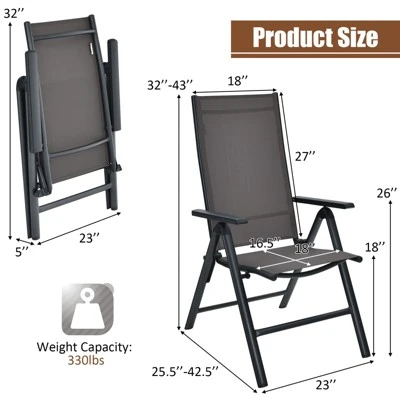 Tangkula 4 Pack Folding Patio Dining Chairs, 7-Position Adjustable Reclining Gray 3 Tangkula 4 Pack Folding Patio Dining Chairs, 7-Position Adjustable Reclining Gray - Image 3