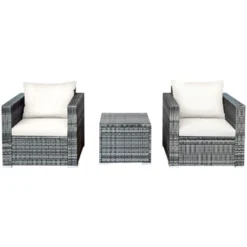 Tangkula 3-Piece Patio Wicker Conversation Set Bistro Rattan Sofa Chair With Washable Cushion -Tangkula Shop GUEST 65fe2a69 0b5f 4d0b b42a 362216b3f690