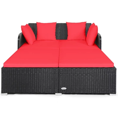 Tangkula Patio Rattan Daybed - Outdoor Cushioned Sofa with 4 Pillows 9 Tangkula Patio Rattan Daybed - Outdoor Cushioned Sofa with 4 Pillows - Image 9