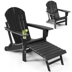 Tangkula Adirondack Chair W/Ergonomic Design&Ottoman Outdoor Armchair HDPE Chair For Yard&Patio Black/Coffee/Grey/Turquoise/White -Tangkula Shop GUEST 663bacf3 3601 4973 a58f 180b571b5b55