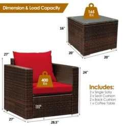 Tangkula 3-Piece Outdoor Patio Rattan Furniture Set with Cushioned Sofas