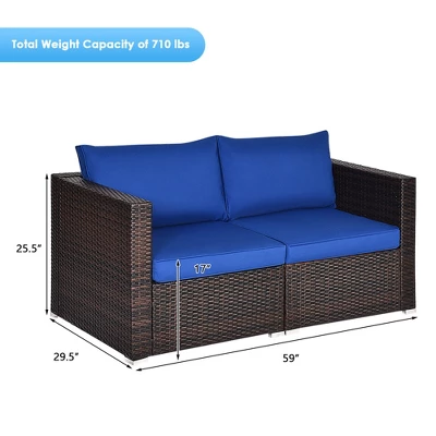 Tangkula 4PCS Rattan Corner Sofa Set Patio Outdoor Furniture Set W/ Navy Cushions 8 Tangkula 4PCS Rattan Corner Sofa Set Patio Outdoor Furniture Set W/ Navy Cushions - Image 8
