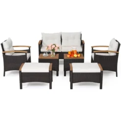 Tangkula 7-Piece Rattan Patio Conversation Set with Acacia Wood Accents -Tangkula Shop GUEST 667b6472 d3a2 40d8 806f 08f0432773c3