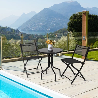 Tangkula 3-Piece Outdoor Patio Bistro Set with Folding Chairs and Tempered Glass Table 2 Tangkula 3-Piece Outdoor Patio Bistro Set with Folding Chairs and Tempered Glass Table - Image 2