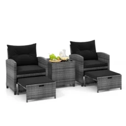Tangkula 5 PCS Rattan Furniture W/ 2 Ottomans & Tempered Glass Coffee Table Patio -Tangkula Shop GUEST 66a2794f 6c10 41ec 8688 562c27b09874