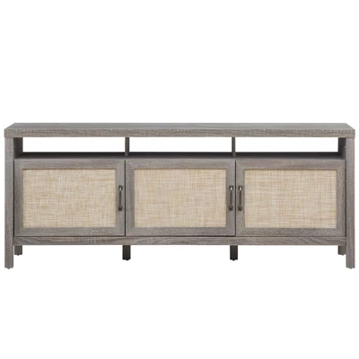 Tangkula Universal TV Stand Cabinet Television Media Console With 3 Rattan Doors Grey Oak Walnut 6 Tangkula Universal TV Stand Cabinet Television Media Console With 3 Rattan Doors Grey Oak Walnut - Image 6