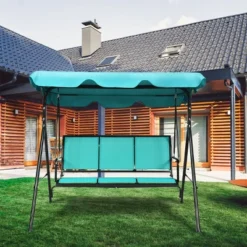 Tangkula Outdoor 3-Person Canopy Swing Chair with Adjustable Sun Shade - Blue -Tangkula Shop GUEST 66eb2488 a4b8 4e38 a3e1 e564dc7c4c33