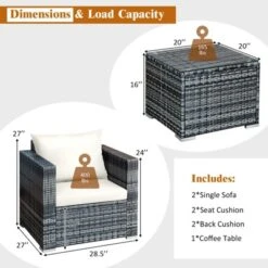 Tangkula 3-Piece Patio Wicker Conversation Set Bistro Rattan Sofa Chair With Washable Cushion -Tangkula Shop GUEST 66ee30cd 624d 4532 b5fd 863bb6bd3328