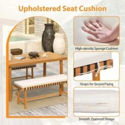 Tangkula 2PCS Outdoor Acacia Wood Bench With Cushion Breathable Rope Seat Patio Dining Bench For Entryway Garden Poolside Balcony -Tangkula Shop GUEST 66f8d0b7 dbd8 4dd7 8548 6f7e75055429