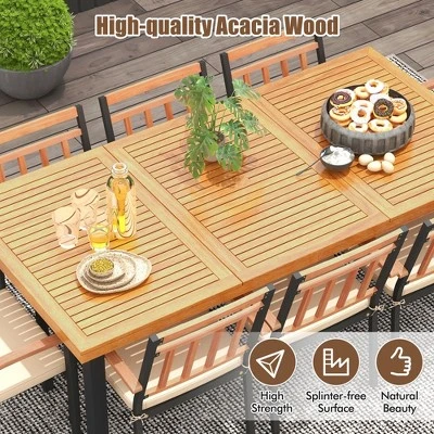 Tangkula 9-Piece Outdoor Acacia Wood Dining Set with 8 Cushioned Armchairs 3 Tangkula 9-Piece Outdoor Acacia Wood Dining Set with 8 Cushioned Armchairs - Image 3