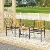 Tangkula 3 Pieces Acacia Wood Bistro Set Patio Conversation Set With Cushions And Coffee Table Outdoor Bistro Table And Chairs Set For Porch