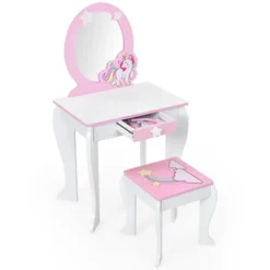 Tangkula 2-in-1 Kids Vanity Set Makeup Table & Chair Set For Toddlers W/Detachable Mirror Pink/White -Tangkula Shop GUEST 674fb30a 8db7 4e3e 8719 def7b78abd0c