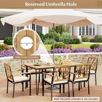 Tangkula 7 PCS Patio Dining Set W/ 2" Umbrella Hole And Seat Cushions For Garden 5 Tangkula 7 PCS Patio Dining Set W/ 2" Umbrella Hole And Seat Cushions For Garden - Image 5