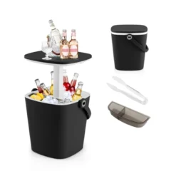 Tangkula Portable Cooler Table With Handle Cooler W/ Lift Top Lid & Bottle Opener 3-in-1 Outdoor Cocktail Drink Table Black/Blue -Tangkula Shop GUEST 67c68dc9 5e28 4053 841c 6dd8dc60d347