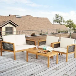 Tangkula 8-Piece Acacia Wood & PE Rattan Patio Conversation Set with Cushions -Tangkula Shop GUEST 67cc96da ac23 4f50 8880 b1adf93bdf95