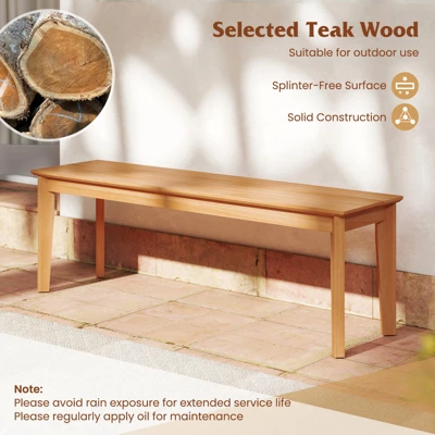 Tangkula 2PCS 55" Teak Wood Bench 3-Person Backless Seating W/ 880 LBS Weight Capacity 4 Tangkula 2PCS 55" Teak Wood Bench 3-Person Backless Seating W/ 880 LBS Weight Capacity - Image 4