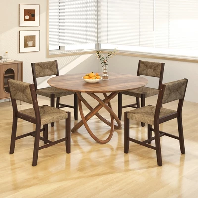 Tangkula Wooden Dining Chair Set Of 4 W/ Natural Weave Seagrass Rattan Backrest & Seat 2 Tangkula Wooden Dining Chair Set Of 4 W/ Natural Weave Seagrass Rattan Backrest & Seat - Image 2