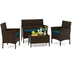 Tangkula Set Of 4 Furniture Set W/ Washable Cushions & Tempered Glass Coffee Table -Tangkula Shop GUEST 688907a0 86db 4f4c 838b 813dac620a78